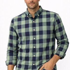 Abercrombie & Fitch Shirt Mens L Green Navy Plaid Button-Down Long Sleeve Casual